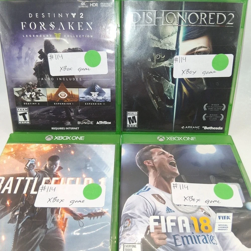 XBOX ONE GAMES DISHONORED2,FIFA,DESTINY2,BATTLEFIELD 4 PACK
